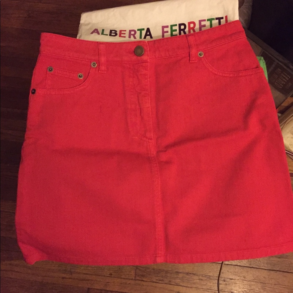 Alberta Ferretti Denim Skirt (Red).